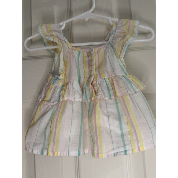 Baby B’gosh Girls Dress – 6M – Pastel Stripe Ruffle With Flutter Sleeve Sundress - Picture 2 of 2